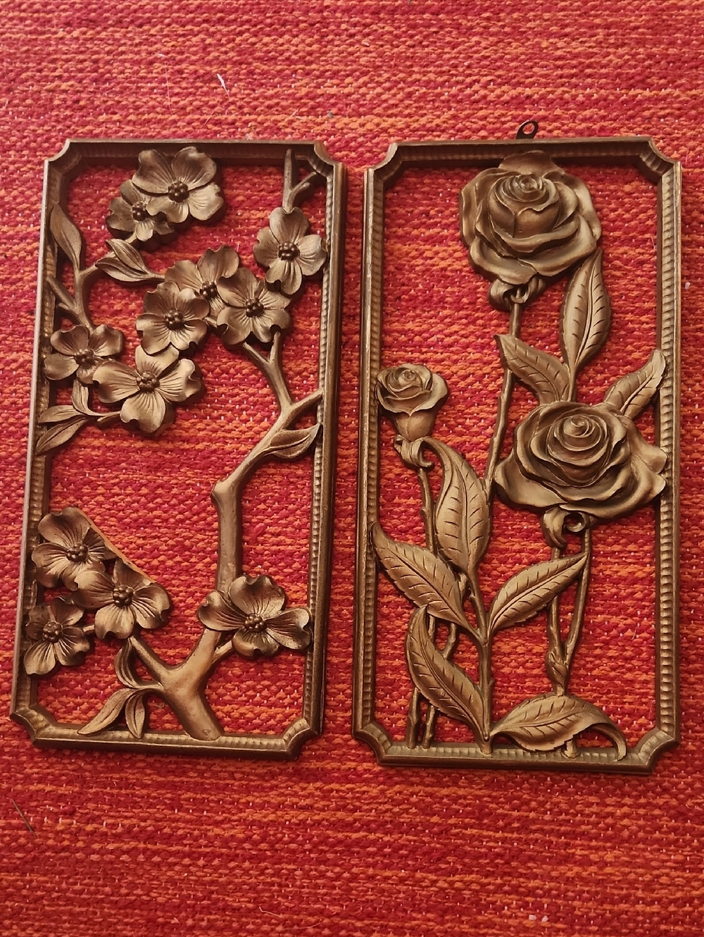 Floral Wall Plaques in Bronze Tone - Pair